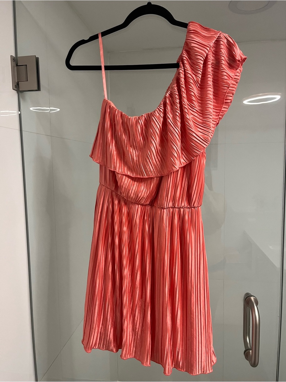 Arden B Coral One Shoulder Pleated Dress